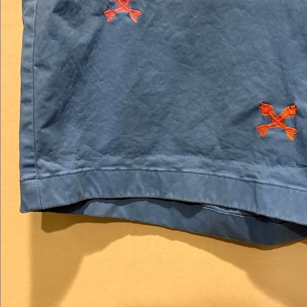 Vineyard Vines - Men's Breaker Short. Embroidered Fish Skeleton.  Blue. Size 42